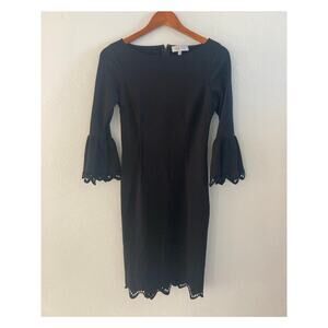 Rickie Freeman Teri Jon Bell Flare Sleeve Bodycon Laser Black Cocktail Dress 2